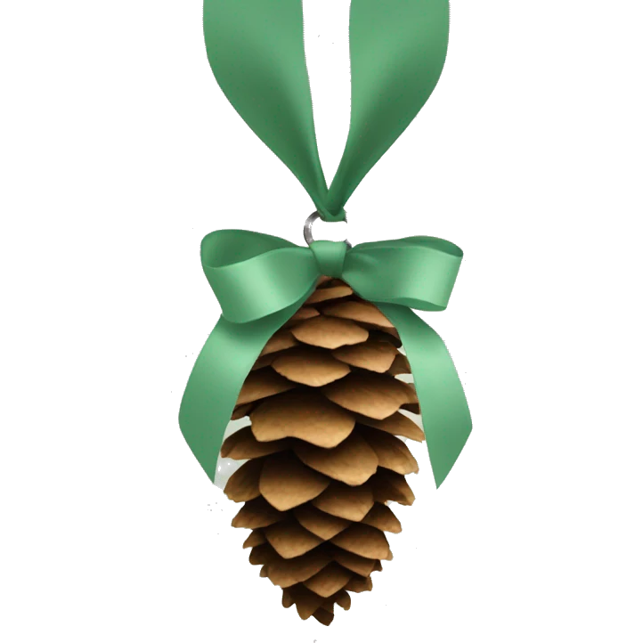 pine cone hung upside down on Sage light green ribbon emoji