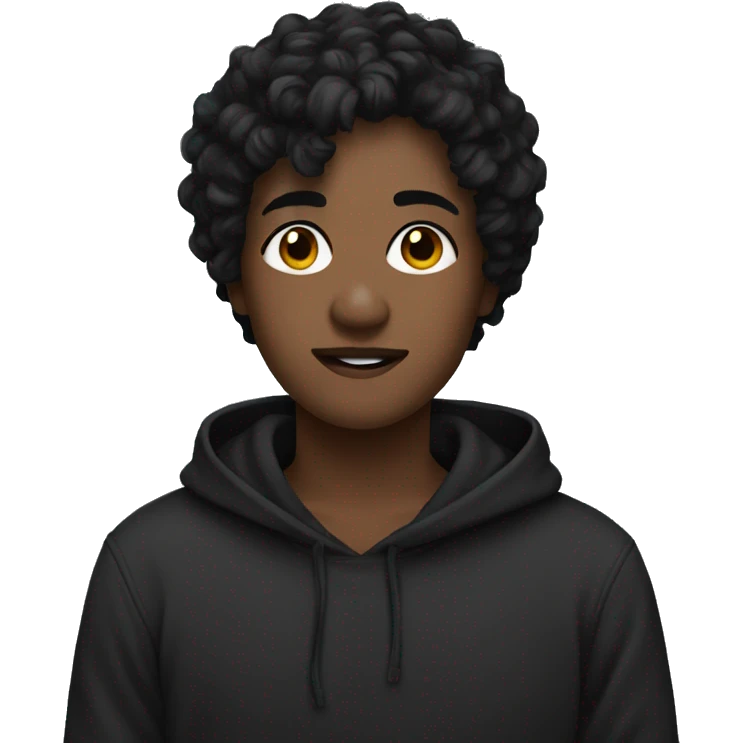 Short Black Messy hair with a black hoodie emoji