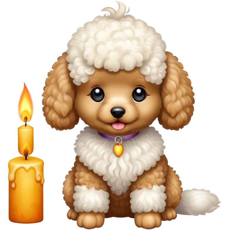 cute toy poodle with a candle emoji