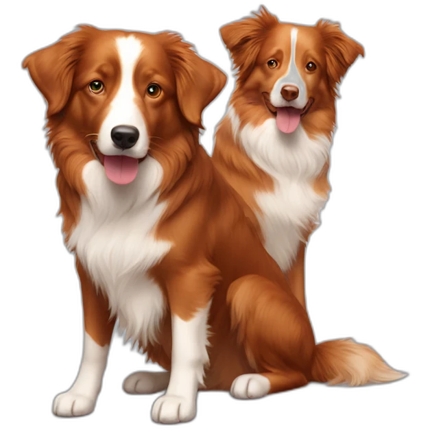 Two dogs, Toller and red border collie emoji