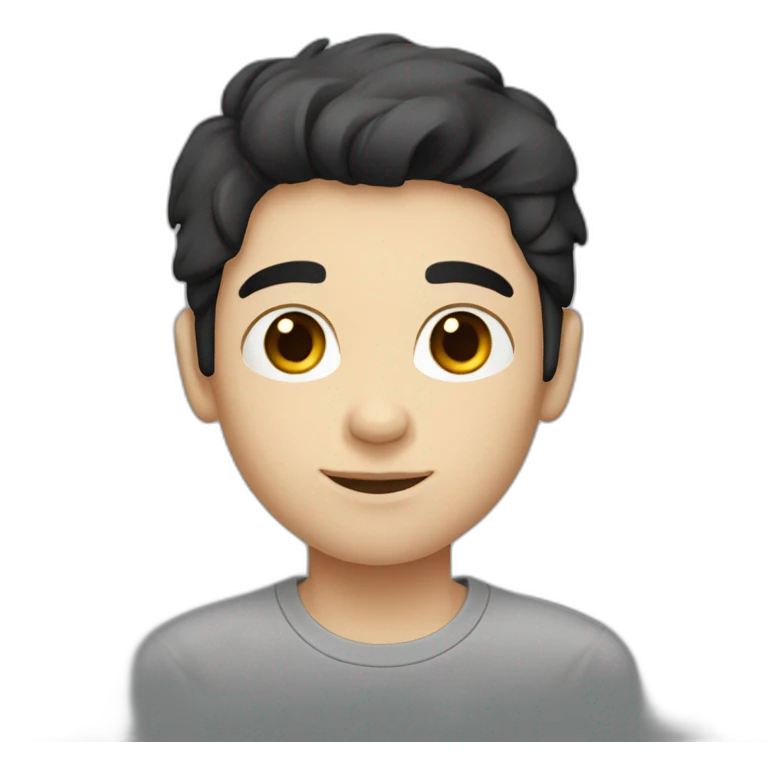 Boy white skin black hair brown eyes gray t-shirt emoji