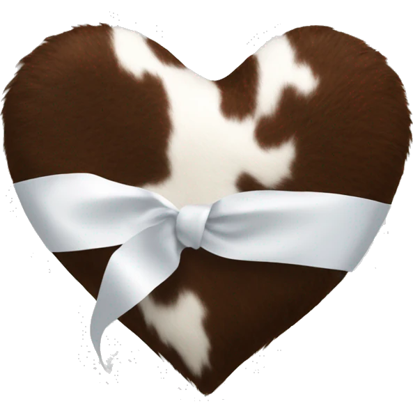Cowhide fuzzy heart with white ribbon emoji