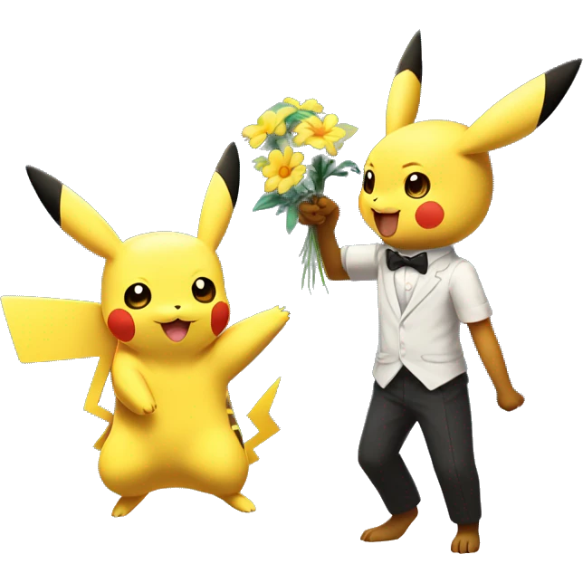 Pikachu giving flower to evee dancing and married with umbreon emoji