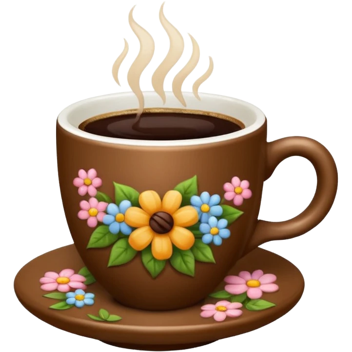 Brown cup of coffee with flowers pattern  emoji