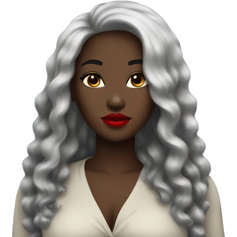 stunning black beauty, fat woman long black hair red lips emoji