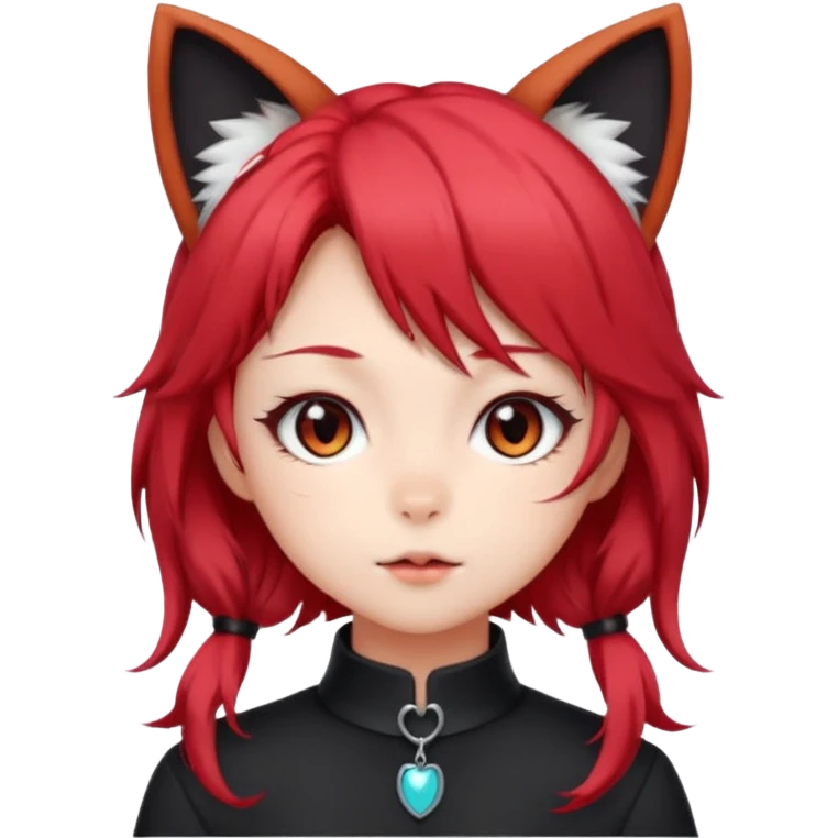 cute anime cat-girl with cat ears, red blowing hair emoji