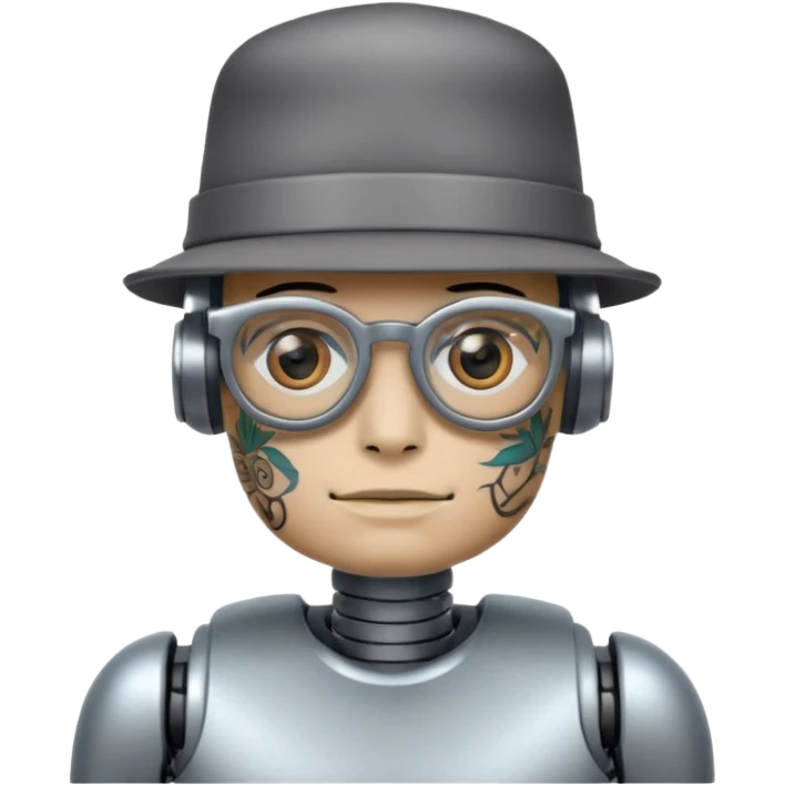 tattoed robot with hat and glasses emoji