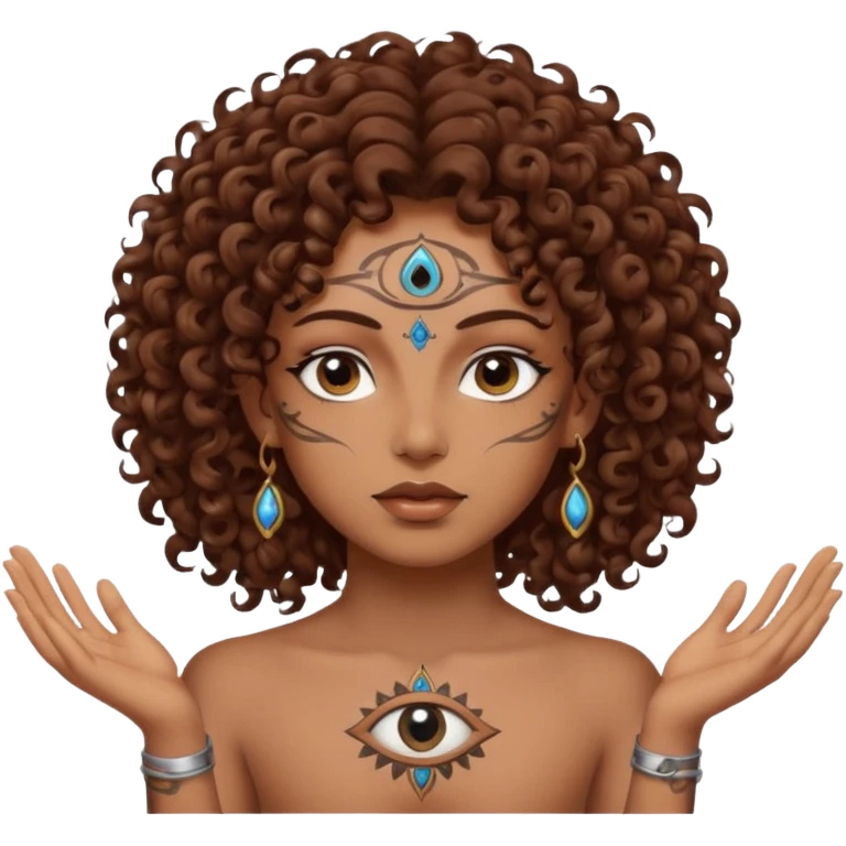 Sexy brown eyes, brown curly hair, white ethnicity with tattoo mystic vibe, third eye  emoji