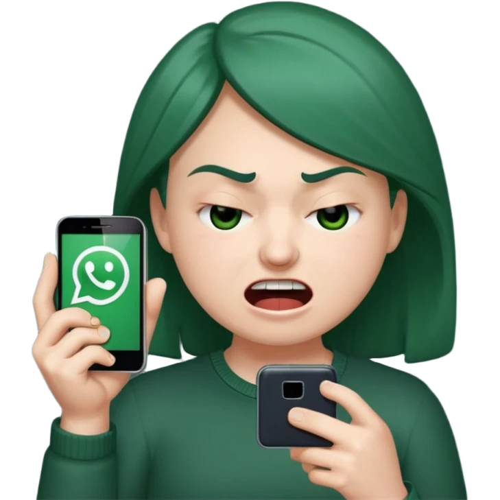 **المشهد**: وجه غاضب لكن مضحك، يمسك هاتفًا يظهر عليه 50 إشعار "واتساب"، عين واحدة مغلقة من التوتر!
- **اللمسة**: خلفية صغيرة فيها رمز "الواتساب" يضحك شيطانيًا 😈. emoji