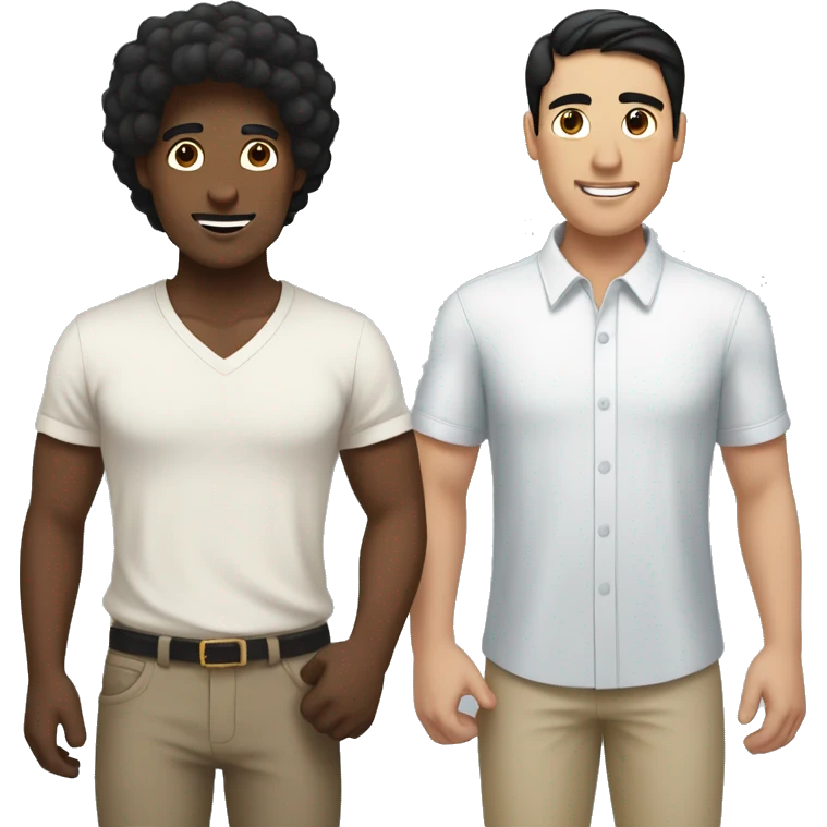 Tan man with black hair holding hands with white man with dark hair emoji