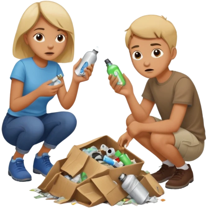 a girl and boy frantically digging through trash looking for vapes emoji