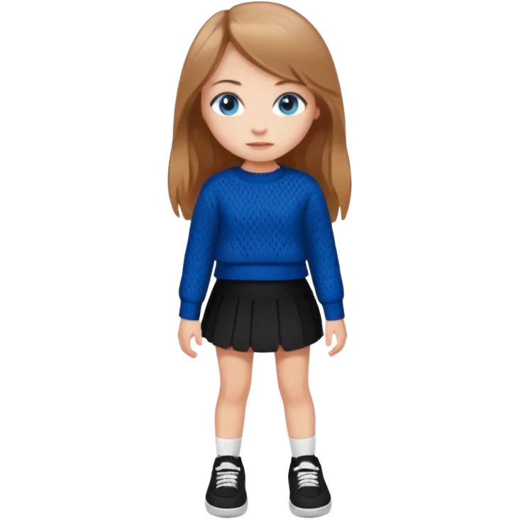 девушка с русыми длинными волосами, голубыми глазами, в черной короткой юбке и вязаной черной кофте с дырками, в белых кедах emoji