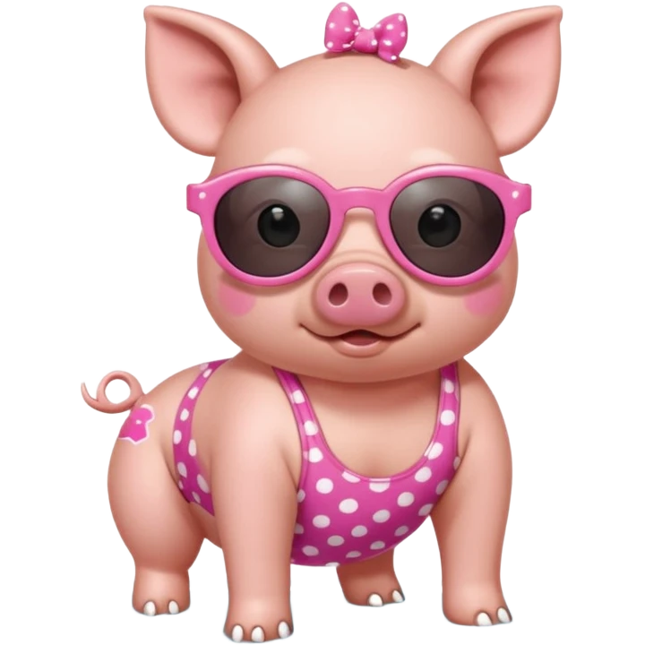 cute pig wearing  star-shaped sunglasses and polka dot bathing suit on all fours  emoji