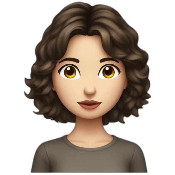 Young Ana de Armas, Girl with short dark brown wavy hairs, Brown Eyes, Emoji upper body apple style emoji
