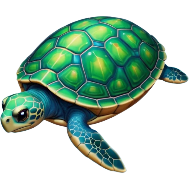 Quasar Turtle emoji – full body, large turtle with a smooth glowing shell shaped like a cosmic quasar, simple light effect in the center of the shell, stars in the shell, no patterns, no aura, slight side angle, no background
 emoji