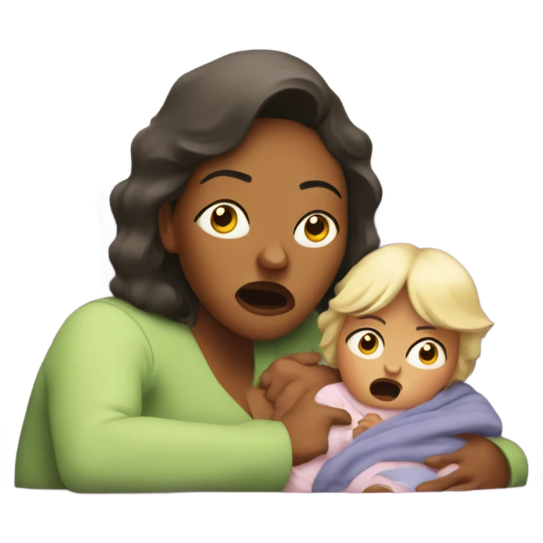 scared mother with baby on couch emoji