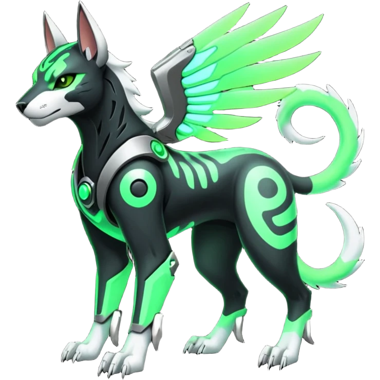 Black and green cyberpunk intricate neon glowing grey white futuristic cyborg-Houndoom-Tigress-Luxray-Gryphon-fusion (full body) emoji