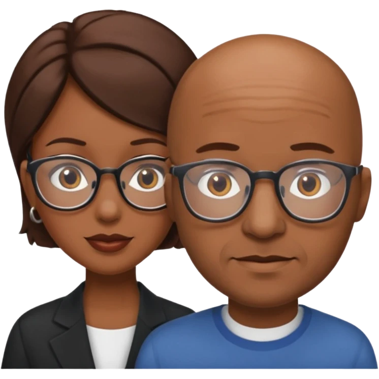 Brown woman with brown hair and bald man with glasses emoji