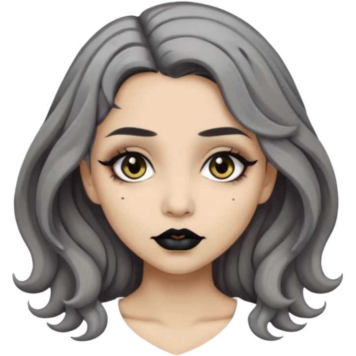  Beige olive skin  grey wavy hair black lips lightbrown eyes goth girl emoji