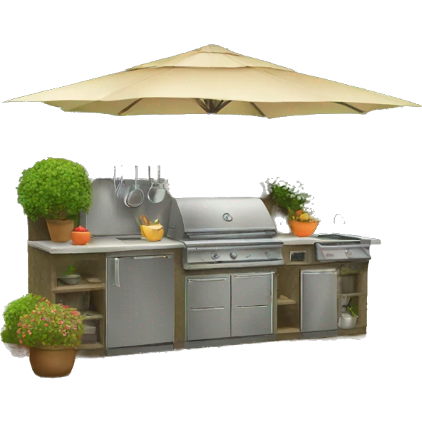 outdoor kitchen with a tree emoji