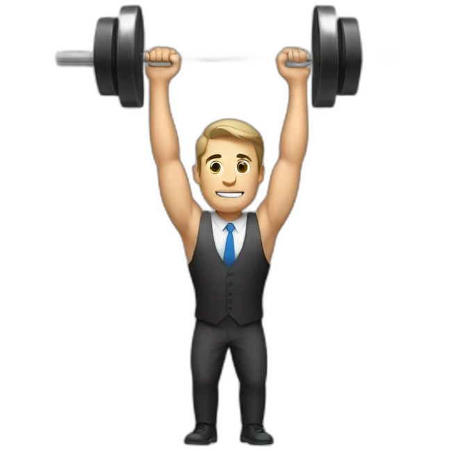 man in suit lifting weights in biceps bar exercise emoji