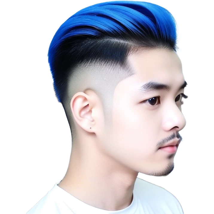 Nam 15 tuổi, da trắng, tóc under cut màu xanh lá cây vuốt ngược ra sau, mắt đen, áo khoác da màu cam , bên trong mặc áo cộc tay màu trắng, đeo khuyên tai màu bạc, mặt ngầu emoji