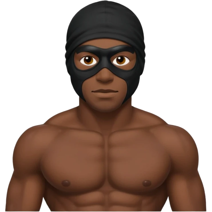 smug muscular african male black ski mask wearing guy with no top emoji