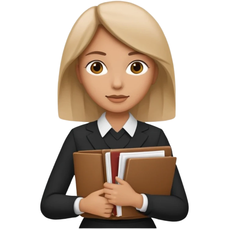 A woman wearing official dress and has a pile of documents in her hand  emoji
