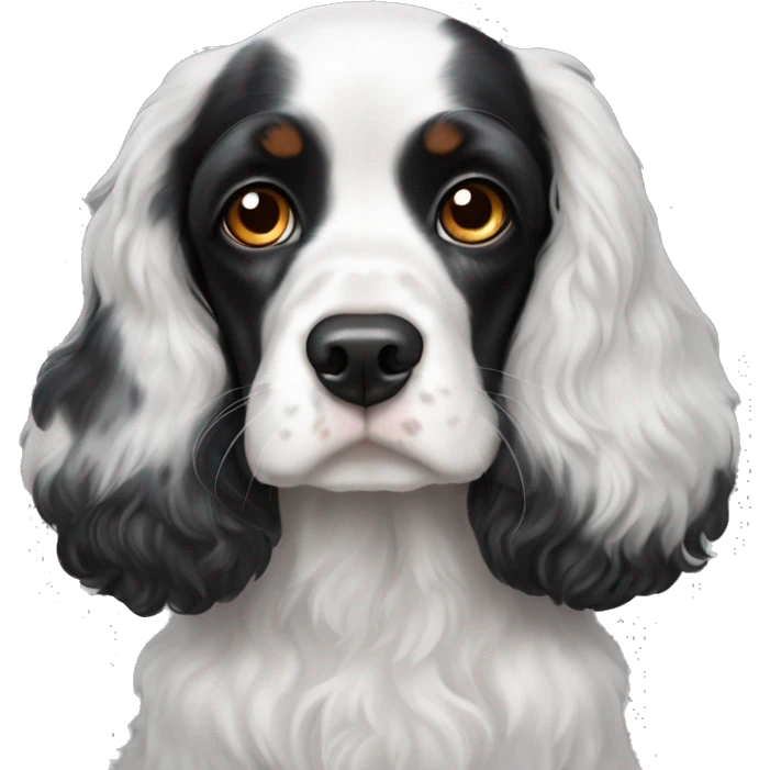 Black and white cocker spaniel with heterochromia emoji