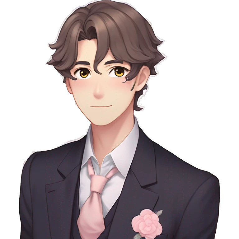 Gorgeous romantic hot attractive anime style formal modern gentlemanly anime shojo guy with pretty hair and flower petals and blushing face aesthetic trending style with colorful gradient colors  pastelcore cottagecore kawaiicore emoji