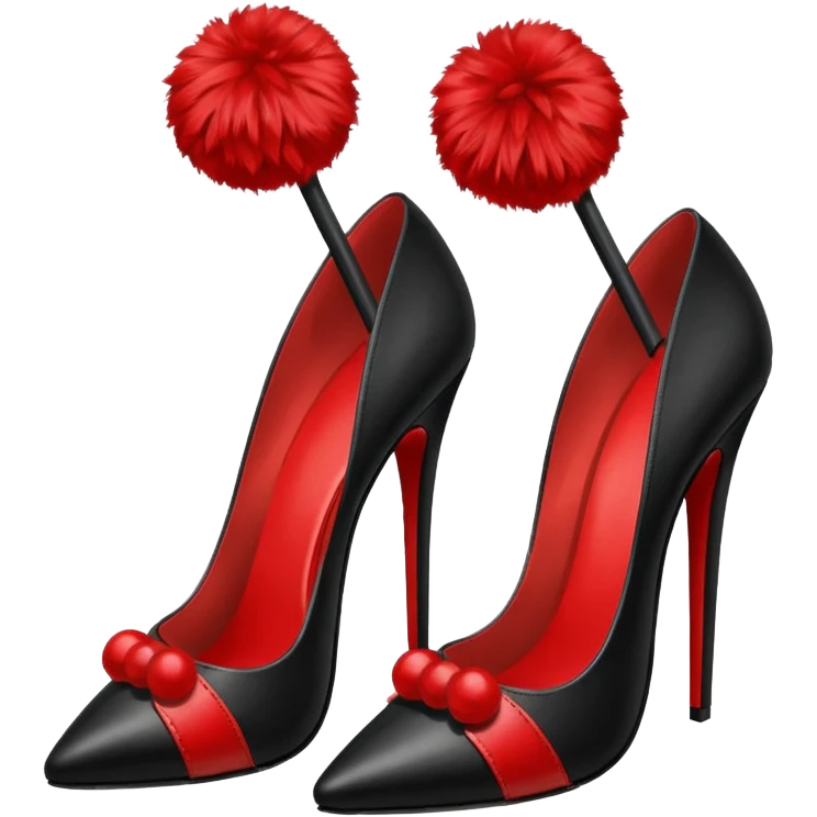 A pair of back high heels with a red Pom-pom emoji