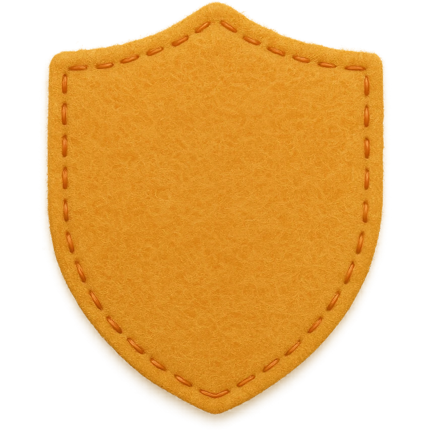 <StylePrompt>
  <Name>Minimal Felt Appliqué Icon</Name>
  <Description>
    A simplified plush icon style with soft felt textures, minimal facial features, and gentle stitching. Focuses on iconic shapes with low visual complexity for maximum clarity at small sizes.
  </Description>
  <VisualProperties>
    <Material>Felt</Material>
    <Texture>Soft, matte surface with faint fiber detail</Texture>
    <Stitching>
      <Type>Thin thread</Type>
      <Color>Muted orange or brown</Color>
      <Pattern>Sparse edge stitching only</Pattern>
    </Stitching>
    <Padding>Low to moderate—slightly puffy but not high-relief</Padding>
    <Edges>Smooth, rounded</Edges>
    <ColorPalette>
      <Primary>Warm yellows, oranges, and browns</Primary>
      <Accent>Minimal dark brown for eyes and nose</Accent>
      <Background>Plain or soft gradient, off-white preferred</Background>
    </ColorPalette>
  </VisualProperties>
  <FacialFeatures>
    <Eyes>Small circles, dark brown</Eyes>
    <Nose>Simple dot or triangle</Nose>
    <Mouth>Omit or use curved line only</Mouth>
    <DetailLevel>Low</DetailLevel>
  </FacialFeatures>
  <Rendering>
    <Lighting>Flat and soft, minimal shadows</Lighting>
    <Perspective>Side or front profile, no complex angles</Perspective>
  </Rendering>
  <Applicability>
    <SubjectType>Animals, objects, icons</SubjectType>
    <OutputFormat>Flat icon or patch-style asset</OutputFormat>
  </Applicability>
</StylePrompt>


{subject} = shield emoji