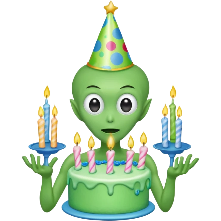 alien holding a birthday cake emoji