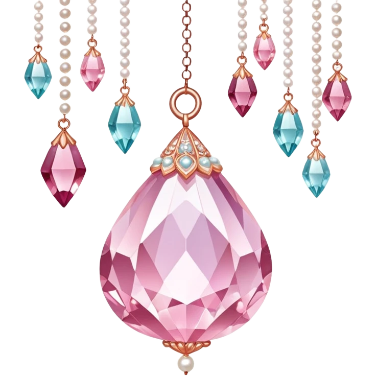 Rose-colored pastel glistening glossy sparkly shiny glittery hanging crystals pearls and beads and gemstones decorations emoji