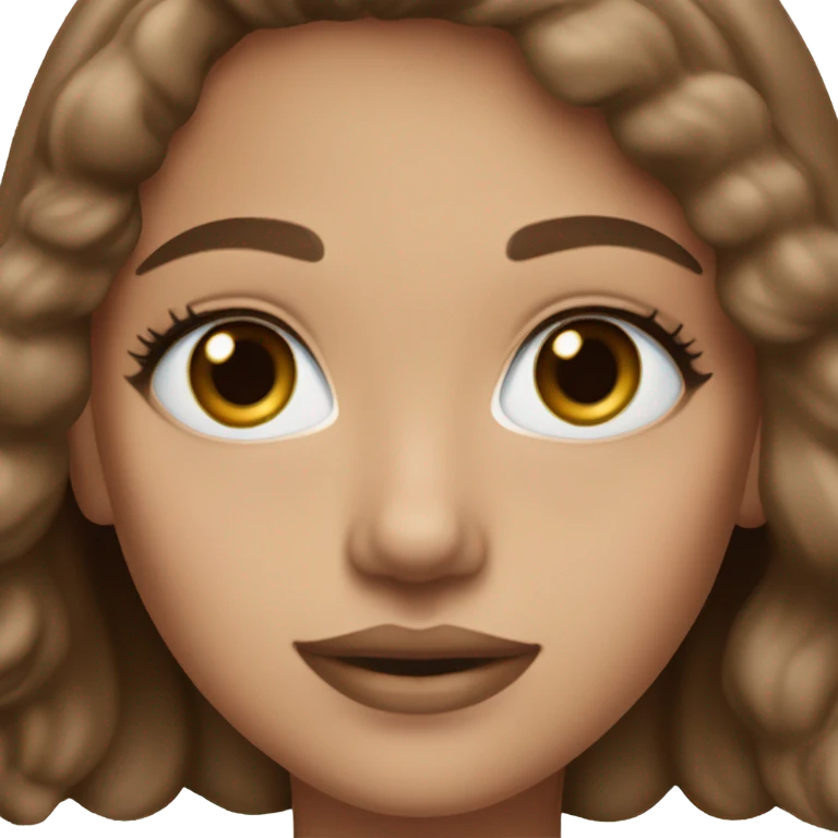 A very light skin girl with blush highlighter bronzer and mascara on with brown hair and blue eyes emoji