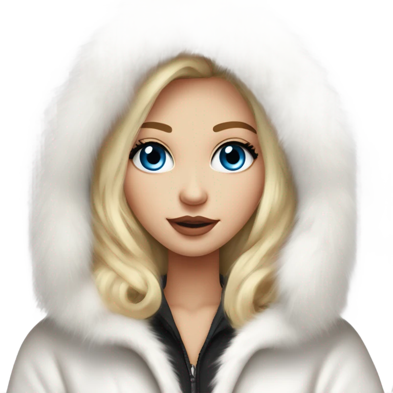 Beautiful Girl with lashes and blue eyes, blonde hair, in a extremely big fluffy oversized white fur coat with hood on. The fur is real and it’s very obvious big and fluffy  emoji