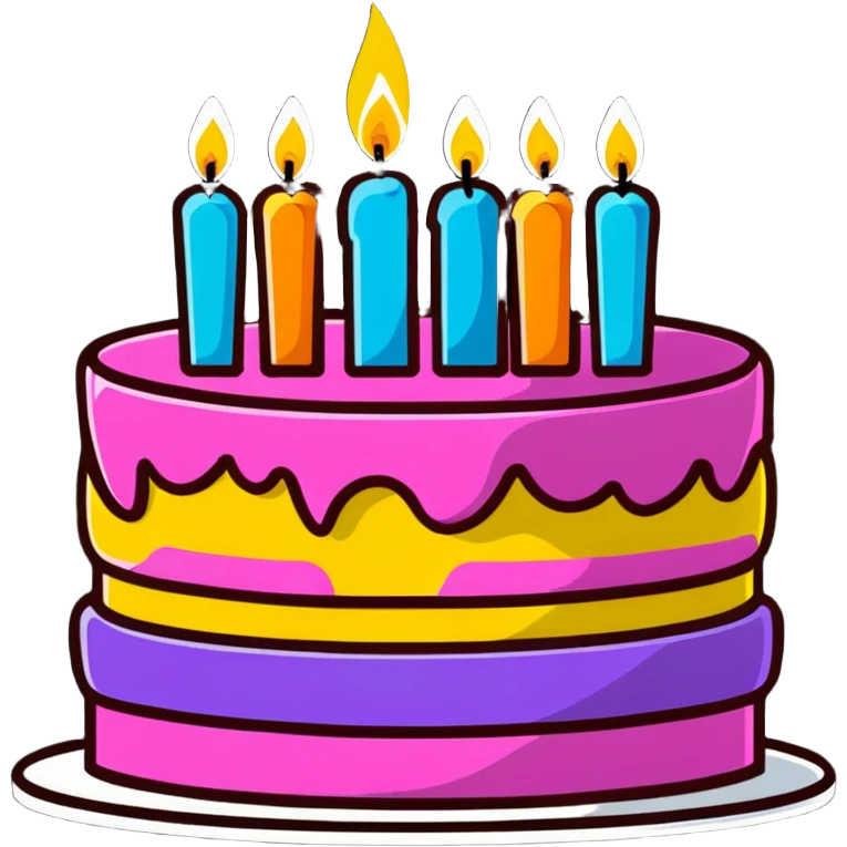 festive birthday cake with candles and party decorations emoji