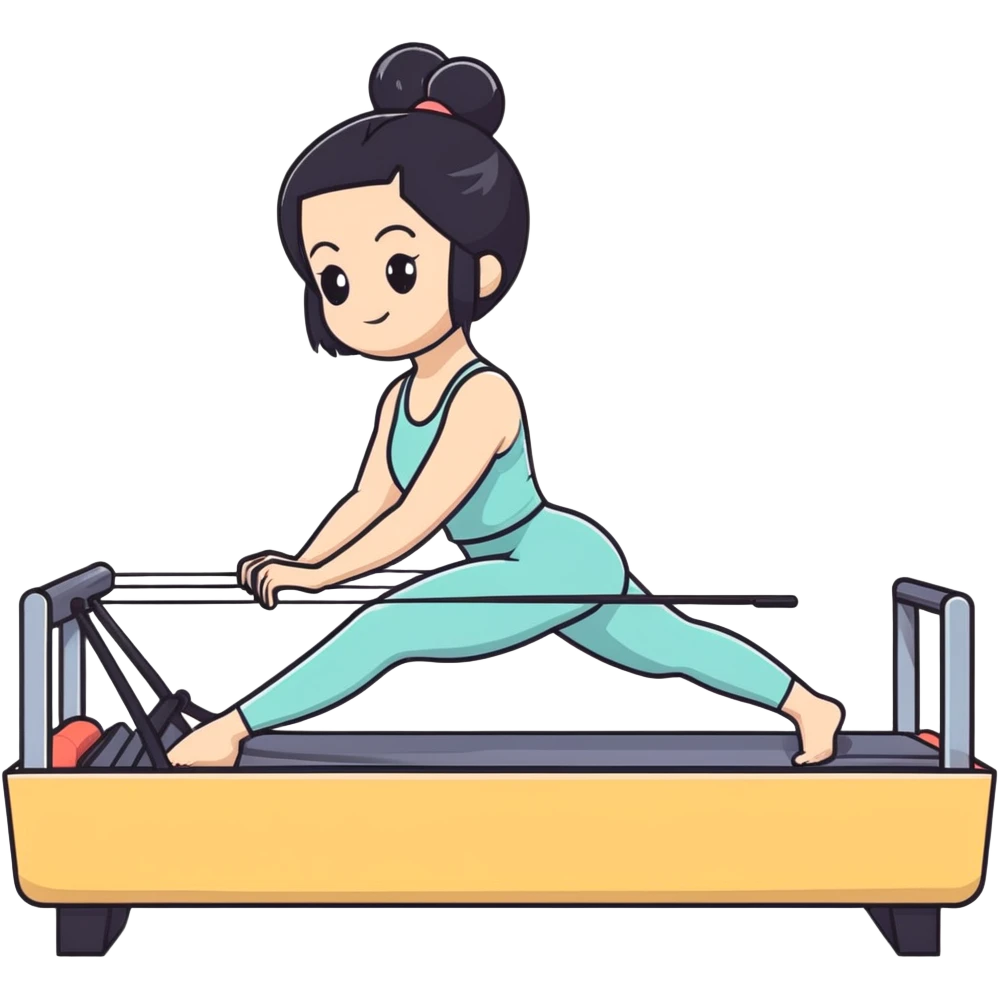 Girl with black hair doing Pilates on reformer machine emoji
