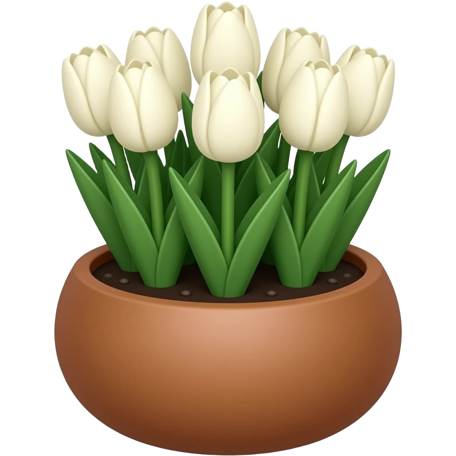 Create an small elegant circular ceramic brown planter with cream tulip plants inside emoji