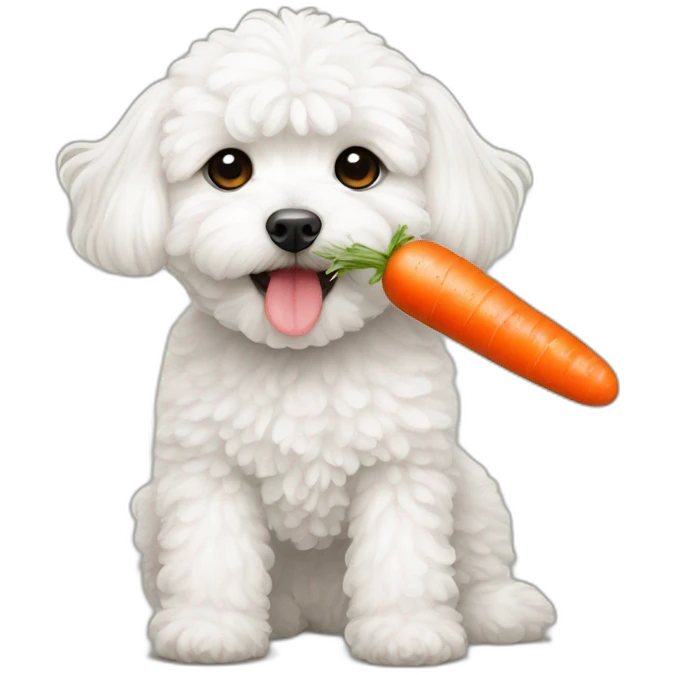 white maltipoo eating carrot emoji