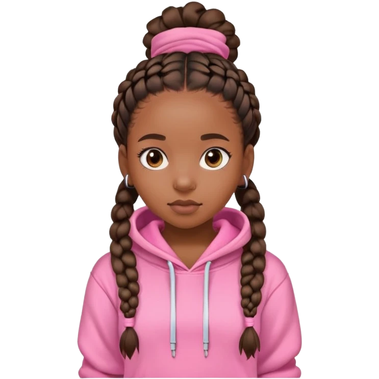 Black girl with bust down braids, wearing a ping palm puff hoodie emoji