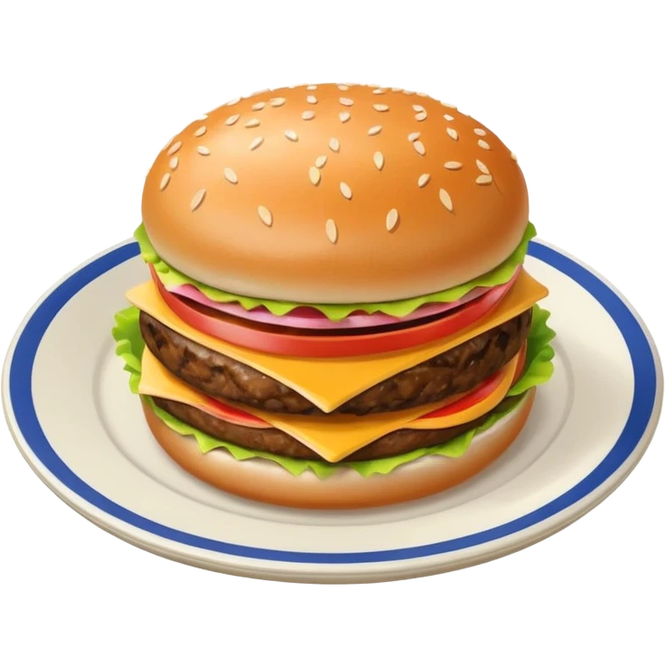 Draw a hamburger on a plate, isometric camera with a High-Angle Shot emoji