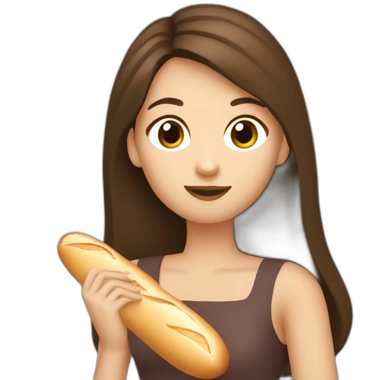 brunette eating french baguette emoji