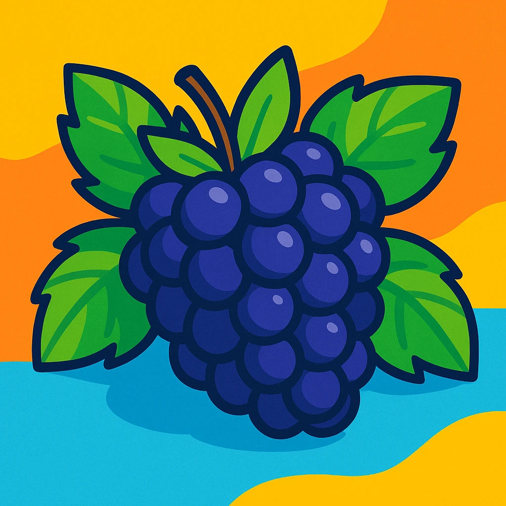 sweet blackberries, cartoon style, bright and cheerful emoji
