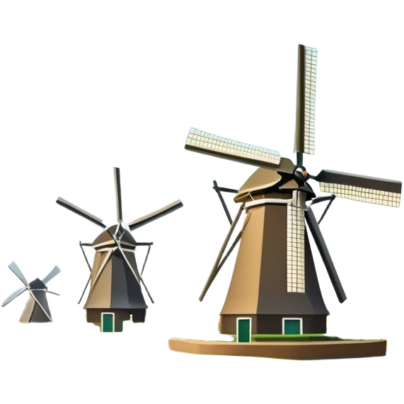 Cinematic Realistic Kinderdijk Windmills Landmark Emoji, showcasing traditional Dutch windmills aligned along a tranquil canal, with lush green fields, soft ripples in the water. emoji