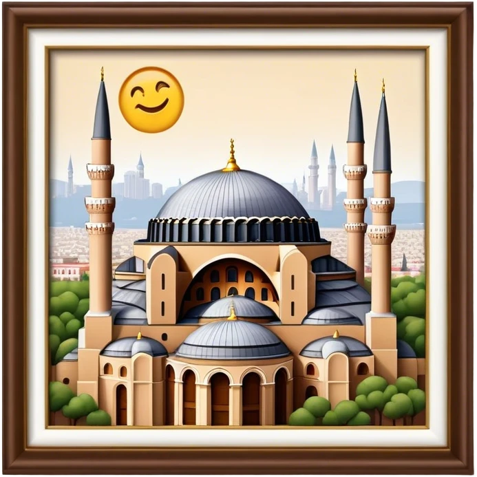 Cinematic Realistic Hagia Sophia Landmark Emoji, depicted with the majestic historic architecture rendered with intricate detail and dramatic, timeless lighting. emoji