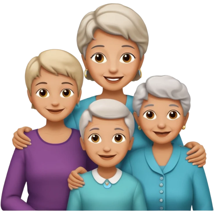 two kids (1 boy and 1 girl) with their mother and grand mother smiling emoji
