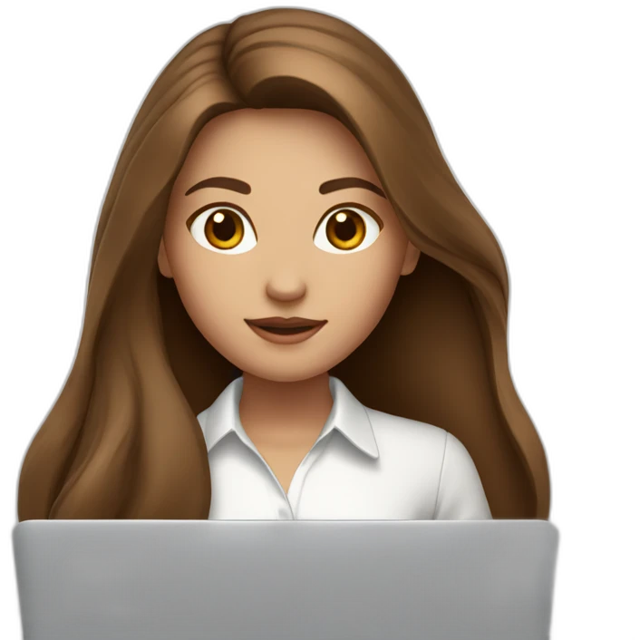 girl with brown long hair in white shirt with macbook emoji