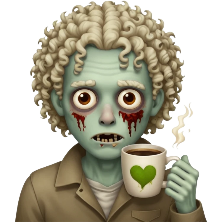 curly man zombie drink coffe emoji