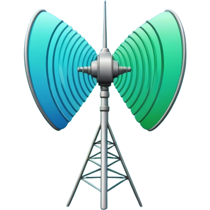 Minimalist emoji-style sticker of an old-school antenna with distorted, glitched signal waves. Clean icon style. emoji